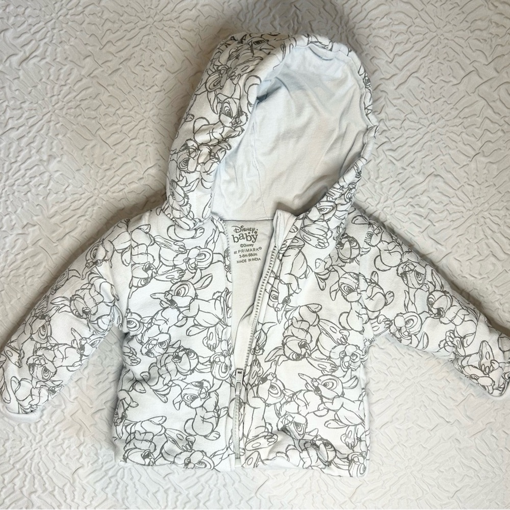 Disney Bambi Thumper Zip-Up Hoodie Jacket – Light Gray (Size 3-6M)
